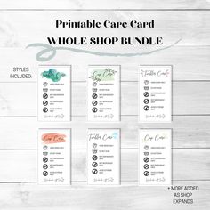 printable care card for whole shop bundle