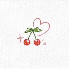 two cherries on a white background with hearts