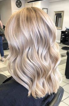 Blonde Hair Shades Chart, Champagne Blonde With Lowlights, Cool Blonde Hair Color 2023, Blonde Hair Color Ideas For 40 Year Olds, Cool Toned Blonde With Lowlights, Full Foil With Shadow Root, Beachy Blonde Hair Short, All Over Bright Blonde, Winter Blonde Hair Shoulder Length