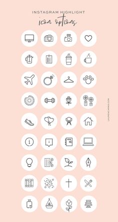 the icons for instagram highlights are shown in black and white on a pink background