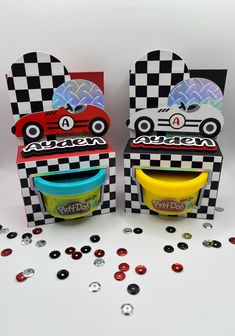 Race car themed play-doh party favors. Personalized with child's name. Each box comes with mini 1oz play-doh in a variety of colors. Comes in red and black. For custom colors please message me. Race Car Gift Bags, Car Themed Gifts, Fast One Party Favors, Racing Party Favors, Race Car Birthday Party Favors, Two Fast Birthday Party Favors, Two Fast Party Favors, Car Theme Party Favors, Car Birthday Party Favors