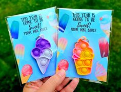 two handmade greeting cards with ice cream cones