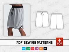 Basketball Shorts youth Sewing Pdf Pattern/templates,Pdf Sewing Pattern, Youth kids Basketball short, XXS - YXL,Instant Download Sizes : YXXS / YXS / YS / YM / YL / YXL You can chose size what you want to print, Best way to decide sizes is to measure one of your shirt, Lay in on flat surface and take accurate measurements, Then compare your measured size with pattern sizes to make perfect size.  Fabric recommendations  Cotton / Polyester ,   rib knit collar This is NOT a physical product. This i Shorts Pattern Sewing, Sewing Pdf Pattern, Kids Basketball, Basketball Shorts, Printable Patterns, Knit Collar, Pdf Sewing Patterns, Patterned Shorts, Flat Surface