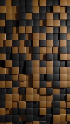an abstract black and gold wallpaper with many squares on it's sides, all in different sizes