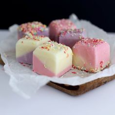 four pieces of ice cream birthday squares on a tray