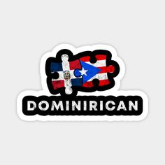 a sticker with the word dominirican and two puzzle pieces