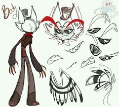 an image of some character sketches for the animated movie ratty rabbit, with red eyes and