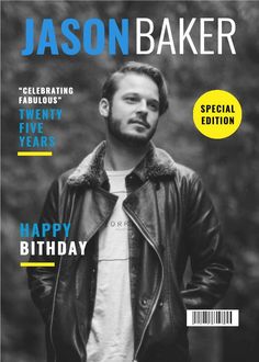 a magazine cover with a man wearing a leather jacket