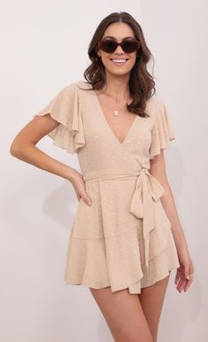 Party dresses > Eliza Wrap Dress in Tan Angeles, Los Angeles, Commissioning Ceremony, Wrap Dress Casual, Earrings To Make, Ceremony Dress, Eliza Dress, Wrap Dress Short, Dress For Work