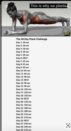 the 30 day plank challenge is shown in black and white with an image of a woman doing