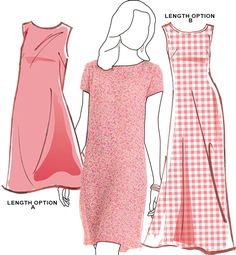 two dresses with different patterns and sizes, one in pink and the other in white