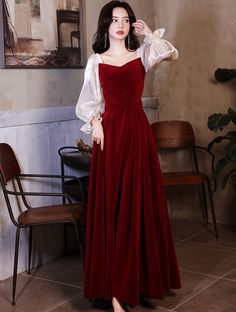 Size: XL Couture, Red Dress Modest, Wine Red Dresses Long, Korean Red Dress, Elegant Fashion Style, Modest Mom, Elegant Red Dress, Red Formal Dresses, Red Prom Dress Long