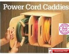 an advertisement for power cord caddies with two hands holding the cords in front of it