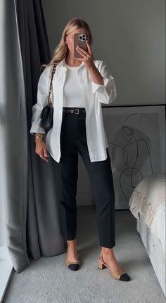 20 MINIMALIST OUTFIT IDEAS - valemoods White Top Work Outfit, White Button Up Work Outfit, Oversized White Shirt Outfit Work, Silk Button Down Shirt Outfit Work, How To Wear Slingback Shoes, Work Dress Outfits Women, Office Basics Wardrobe, Clean Work Outfits, Soft Natural Work Outfit