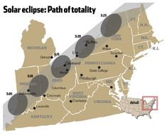 a map shows the locations of solar eclipses