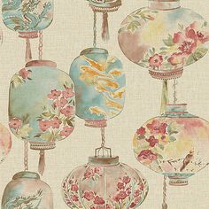 Lanterns Large Wallpaper in Pale Multi Croquis, Lantern Festival Wallpaper, Festival Wallpaper, Iphone Widgets, Asian Wallpaper, Artistic Wallpaper, Japon Illustration, Lantern Festival, Large Wallpaper