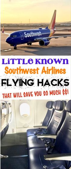 an airplane with the words little known southwest airlines flying hacks