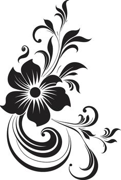 a black and white flower design with swirls