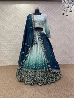 🧚♀️💕 LUNCHING NEW DESIGNER PARTY WEAR DIGITAL PRINTED AND FANCY EMBROIDERY 5mm SEQUENCE WORK LAHENGHA - CHOLI WITH DUPATTA 🧚♀️💕 🧵FABRIC DETAILS🧵 🧚♀️💕LAHENGA️ 💃 LAHENGA FABRIC : HEAVY FAUX GEORGETTE 💃 LAHENGA INNER : HEAVY MICRO COTTON 💃 LAHENGA WORK : DIGITAL PRINT WITH FANCY EMBROIDERY 5mm SEQUENCE WORK 💃 LAHENGA FLAIR : 3 MTR 💃 LAHENGA LENGTH : 42-44 INC 🧚♀️💕CHOLI️ 💃 CHOLI FABRIC : HEAVY FAUX GEORGETTE AND DIGITAL PRINT WITH FANCY EMBROIDERY 5mm SEQUENCE WORK AND FULL SLEEVE WI Chaniya Choli Designs Weddings Fashion Styles, Teal Lengha, Ready To Wear Lehenga, Lehenga Bridal, Lehenga Choli For Women, Choli For Women, Georgette Lehenga, Lehenga Designs Simple, Indian Outfits Lehenga