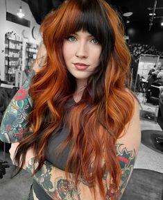 Edgy Hairstyles, Color Block Hair, Edgy Haircuts, Ginger Hair Color, Edgy Hair, Hair Color And Cut, Hair Inspiration Color, Orange Hair, Hair Inspo Color