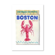 a postcard with a lobster on it's back and the words boston mass in blue