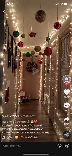 the hallway is decorated with christmas lights and decorations