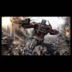 an image of a giant robot that is in the middle of a battle with other robots