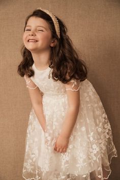 Lindi Dress - BHLDN Flower Girl Beach Wedding, Flower Girl Flats, Fall Flower Girl Dresses, Flower Girl Dresses Vintage, Bridal Party Flowers, Rustic Flower Girls, Vintage Girls Dresses, Ivory Flower Girl Dresses, Floral Overlay