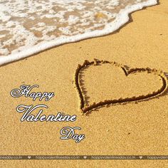 a heart drawn in the sand at the beach with happy valentine day written on it