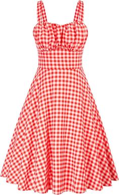 Cute gingham dress for pinup summer style #ad Red Gingham Dress, Elegant Casual Dress, Red And White Gingham, Slim Bodycon Dress, Happy Dresses, Picnic Dress, Red Gingham, Red Midi Dress, Gingham Dress