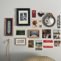 the wall is covered with many different pictures