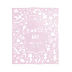 a pink bandana with white images on it and the words kaley ho written in black