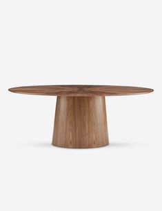 a round wooden table with an oval shaped top and wood grained legs, on a white background