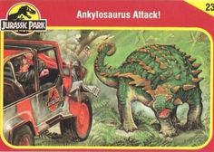 the card shows an image of two dinosaurs in a car and another dinosaur with its mouth open