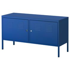 a blue cabinet with two doors on each side