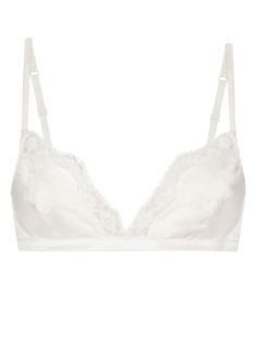 lace-detail bra from DOLCE & GABBANA featuring silk blend, lace detailing, adjustable shoulder straps, rear hook and eye fastening and white. Shoulder Strap, Bra Items, Style 2024, Hook And Eye, Dolce E Gabbana, White Silk, Cotton Silk, Lace Detail, Shoulder Straps