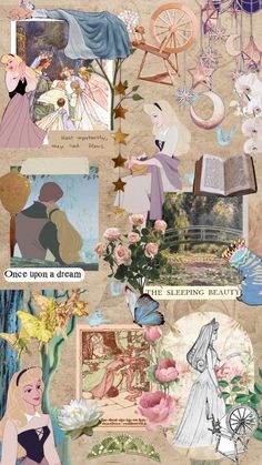 disney princess collage with many different pictures and words on the page, including an image of