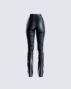 The perfect pair of pants does actually exist 😛 These black vegan leather pants with a high-rise waist and straight-leg fit are essential for adding a little edge to your look 🖤 Note: this is faux leather as we don't use any real animal products in our fits Fuzzy Skirt, Denim Pleated Skirt, White Corset Dress, Vegan Leather Pants, Pants Cute, Red Mini Skirt, Chain Dress, Orange Satin, Flare Jumpsuit