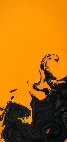 an orange background with black swirls and water in the bottom right hand corner,