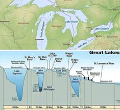 two maps showing the great lakes and lake michigan