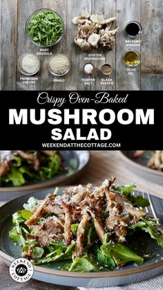 the recipe for mushroom salad on a plate