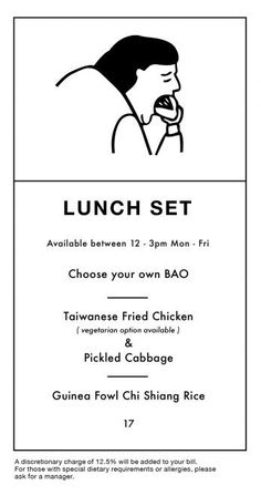 an advertisement for lunch set, with the image of a man holding a glass in his mouth