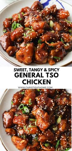 sweet and spicy general tso chicken with sesame seeds