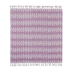 a purple and white rug with fringes on it