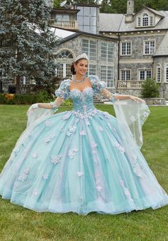 Puffy Prom Dresses, Gown Couture, Quinceanera Themes Dresses, Beautiful Ball Gowns, Quincenera Dresses, Blue Orchid, Pretty Quinceanera Dresses, Quince Dress, Princess Sleeves