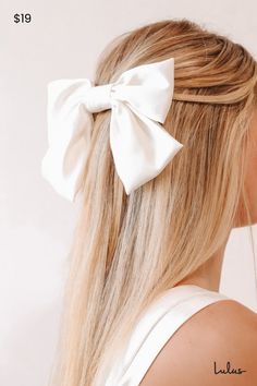 Romance is in the air and the Lulus Final Touch White Satin Oversized Bow Hair Clip know it! Sleek woven satin shapes this cute, oversized bow that's attached to a silver French barrette hair clip. Bow Measures 4. 5" Long And 7. 5" Wide. 100% Polyester. Imported. Lulus | Final Touch White Satin Oversized Bow Hair Clip | 100% Polyester. Hair Down Straight, Elegant Gloves, White Hair Bows, Elbow Length Gloves, Bow Hairstyle, Bow Hair Clip, Lulu Fashion, French Barrette, Final Touch