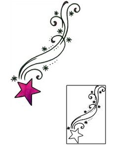 a drawing of a star with swirls and stars on the side, as well as a