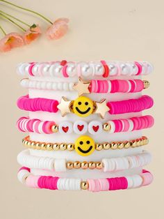 Multicolor  Collar  ABS   Embellished   Women's Fashion Jewelry Bracelets Preppy, Make Clay Beads, Бисер Twin, Clay Bead Necklace, Beaded Braclets, Preppy Bracelets, Homemade Bracelets, Gelang Manik-manik, Bracelet Craft Diy