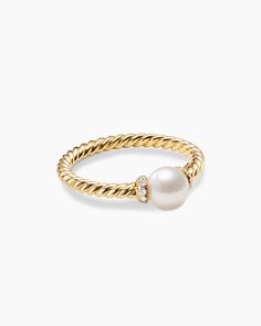 David Yurman | Petite Solari Station Ring in 18K Yellow Gold with Pearl and Diamonds, 2.3mm Gold And Pearl Wedding Ring, Unique Pearl Rings, David Yurman Rings, David Yurman Necklace, Petite Jewelry, David Yurman Ring, Preppy Jewelry, David Yurman Jewelry, Jewelry Essentials