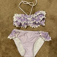 Adorable!! Ruffle Purple Bathing Suit From Biscotti. New With Plain White Outlet Tag But No Fabric Or Brand Tags Inside. Ruffled Bathing Suit, Cute Purple Swimsuit, Y2k Bathing Suit, Cute Swimming Suits, Beach Episode, Purple Bathing Suit, Swimsuit Purple, Yellow Bathing Suit, Cute Swimwear